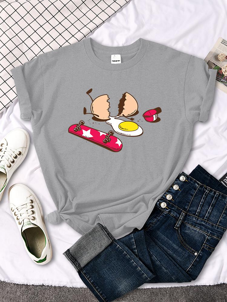 Short Sleeve Tops Funny Broken Egg And Skateboard Women Tshirt Korean Style Hip Hop TShirt For Women Harajuku Casual Clothes