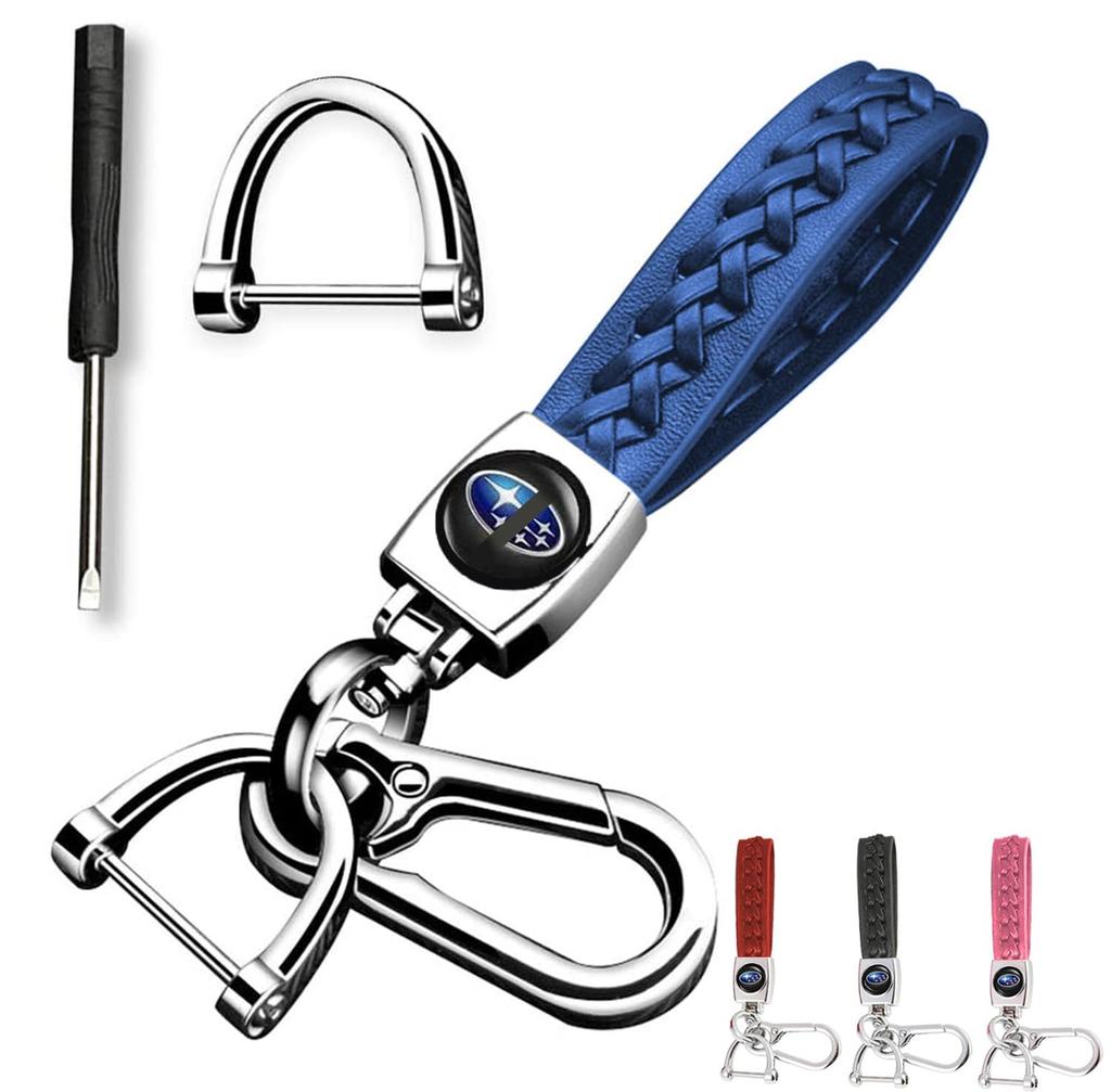 [Hunesuru] Compatible Keychain, Suitable for Subaru, Genuine Leather Car Key Chain, Subaru Blue