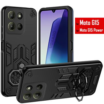 Cover Blindata ad Anello Doppio Dito per Custodia Motorola Moto G15 per Motorola Moto G15 Power Supporto Rotante in Metallo Supporto Stand Custodia