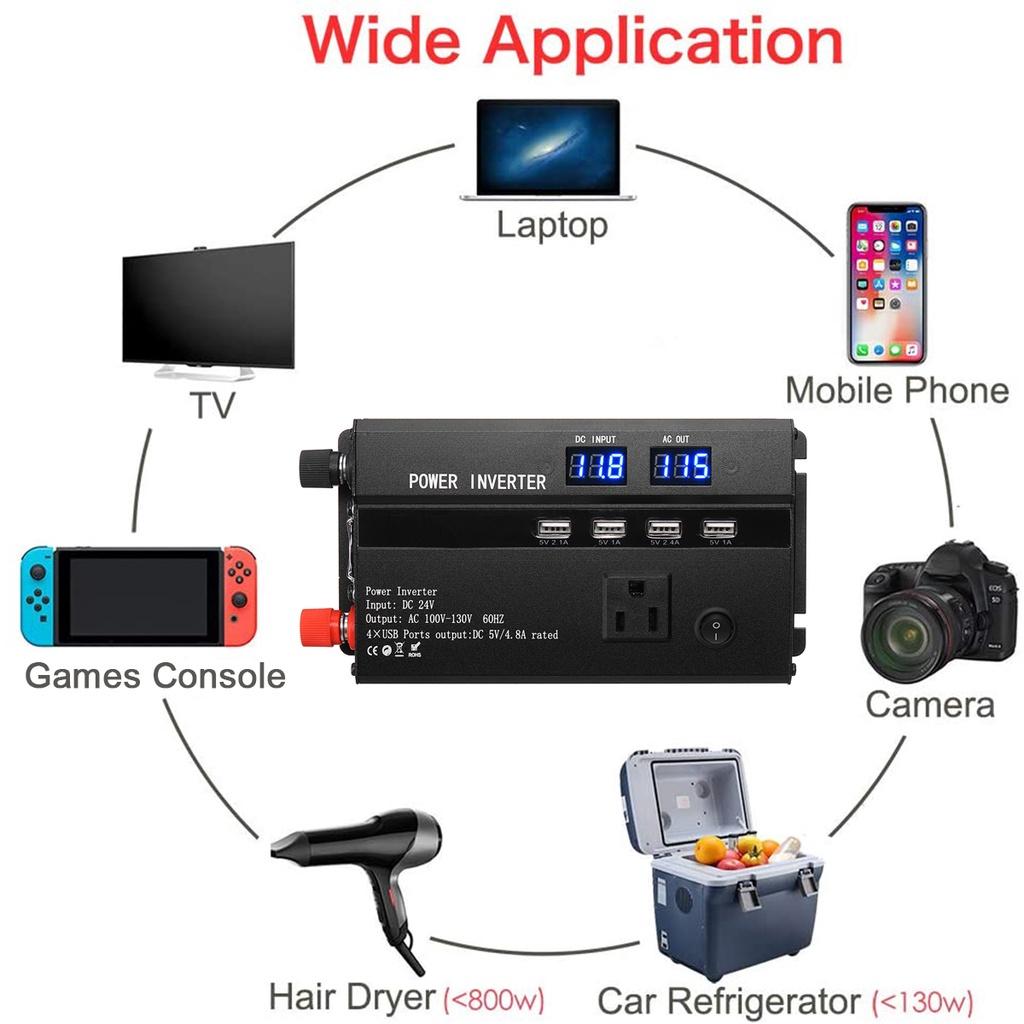Inversor de Onda Senoidal Modificada de 4000W DC 12V / 24V para AC 110V / 220V Transformador de Tensão de Pico Conversor de Potência LCD Inversor de Carro