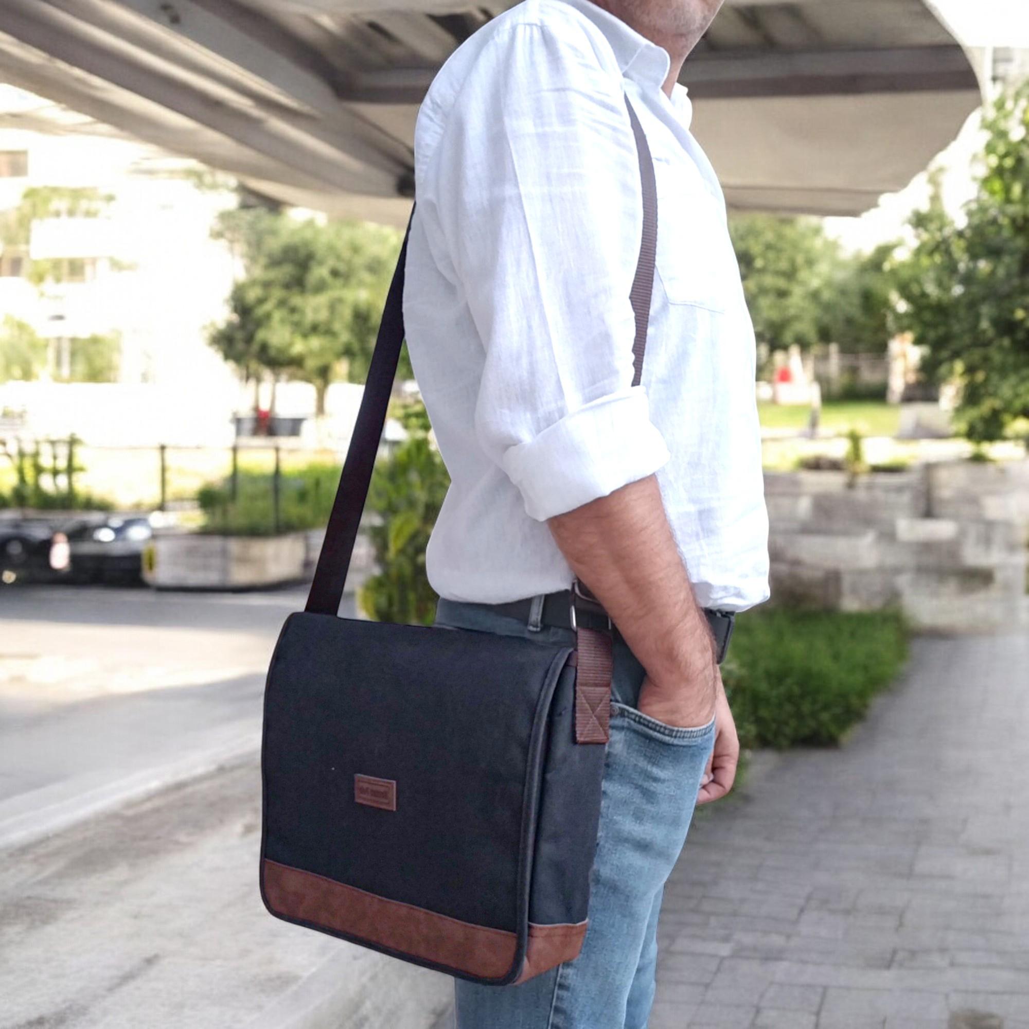 

Lederax Canvas Fabric Oversized Crossbody Messenger Bag LD512 чёрный