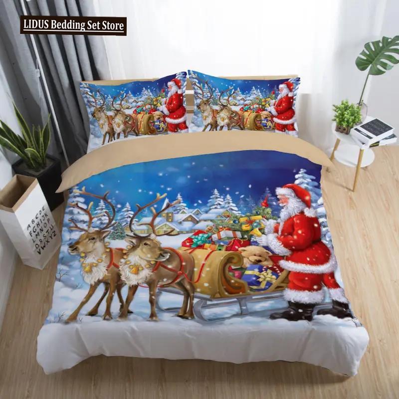 3D Printed Merry Christmas Bedding Set Queen/Twin/King Size  Christmas Decoration Home Bedclothes With Bedding Pillow