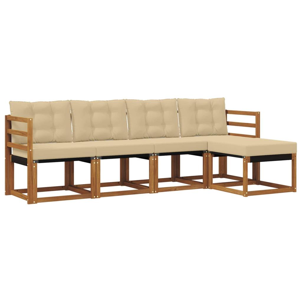 Outdoor Sofa Set with Cushions 5 Pcs Natural and Beige