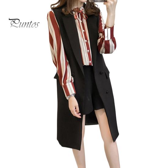 Podzim Jaro Ženy Vesta Stahovací límec Dvouřadý Volný Bez rukávů Délka Kapsy pod kolena Cardigan Jednobarevné Vesta na denní nošení