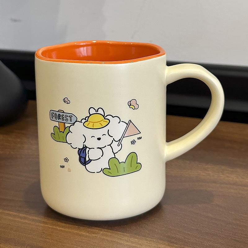 Cartoon Mug Puppy Ceramic Cup Cream Style with Spoon Household Couple Breakfast Cup Coffee Cup Birthday Gift