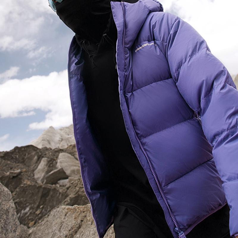 Li Ning CF Trace Krótka Kurtka Puchowa z Kapturem Nadruk z Literami Męska Kurtka Ocean-Kryształowy-Fioletowy AYMT287-4