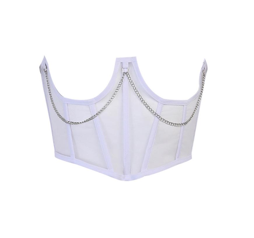 

Mesh Patchwork Chain Chest Support Waist Cincher - 2021 Trendy Slimming Lace-Up Band for Women Small білий