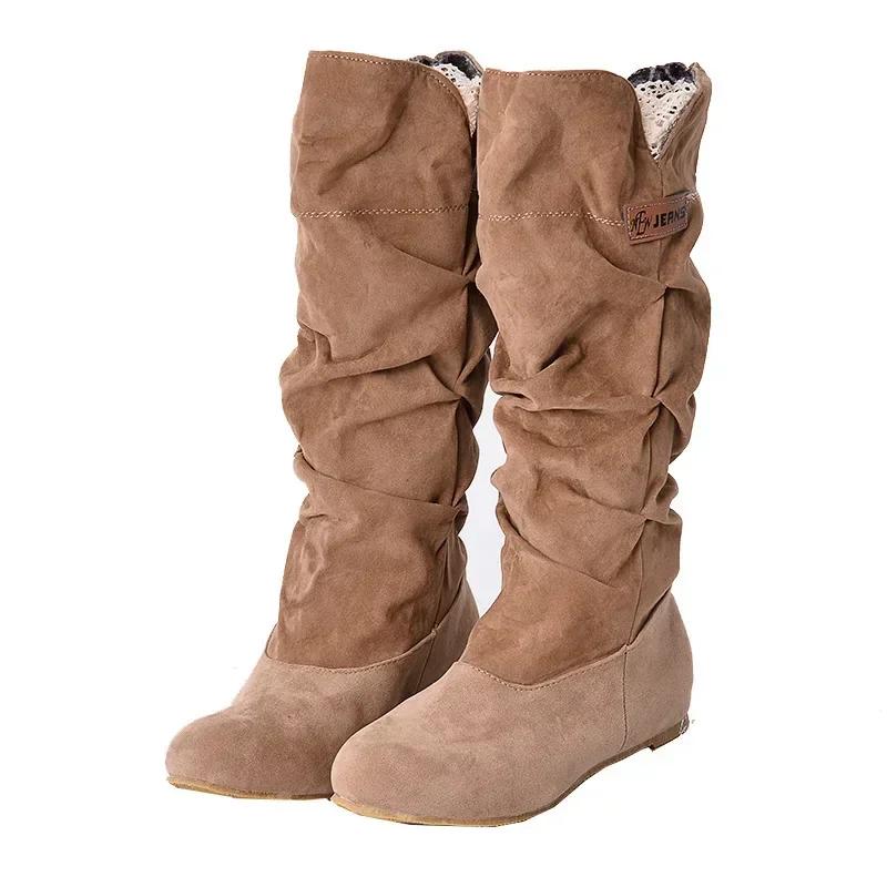 2026 New Mid-tube Snow Boots Hollow Cotton Thread Hook Lace Frosted Lady Boots Large Size Women's Shoes