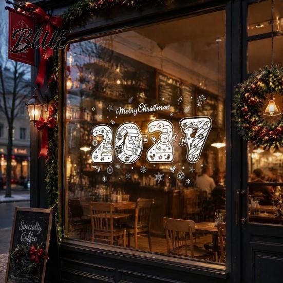 Christmas Decoration for Store 4PCS 2027 New Year Static Window Clings Nordic Snow Town Stickers Snowflake Stickers Reusable Glass Decals Shop Home