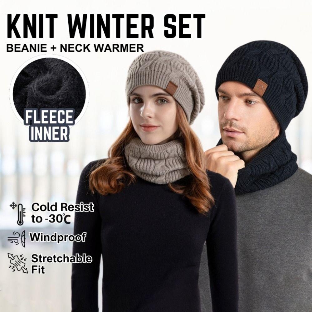 soft Thermal Knit Cap Thicken Warm Wool Hat Hiking Winter Beanie Hat Scarf Set  Winter Season