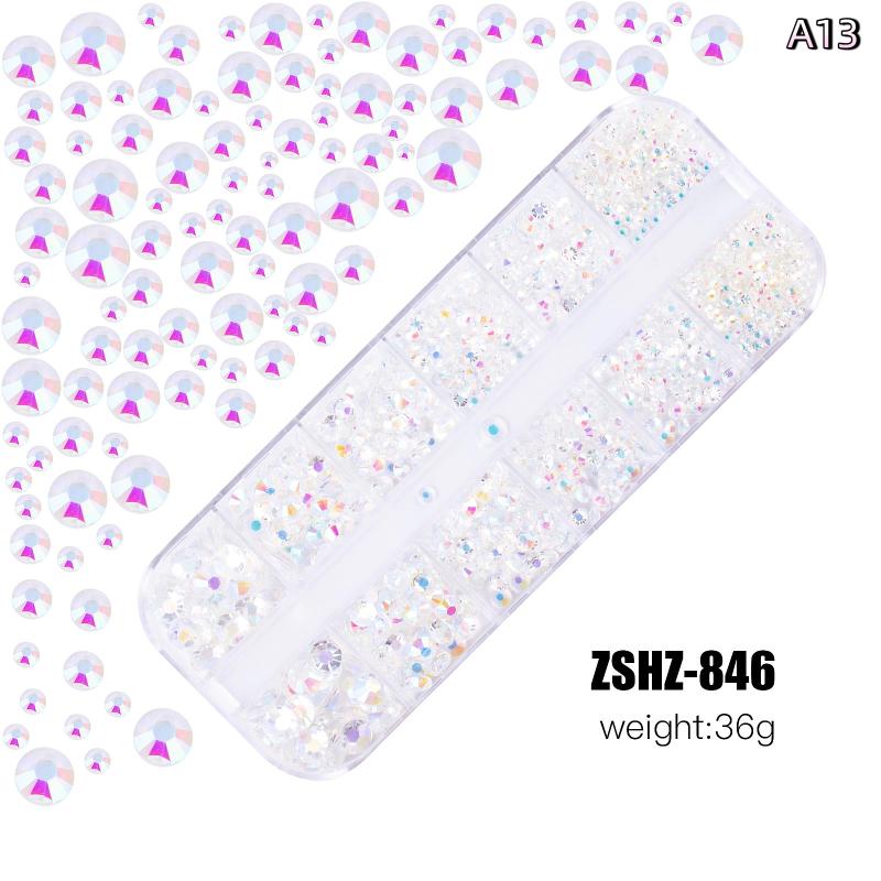 12Grids Box Mix Nail Art Rhinestone Nail Beads AB Crystal Flatback Jewelry Gems With Storage Organizer For Multicolour Nail Art