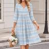 Women's Striped Print V-Neck Three-Quarter Sleeve Casual Dress