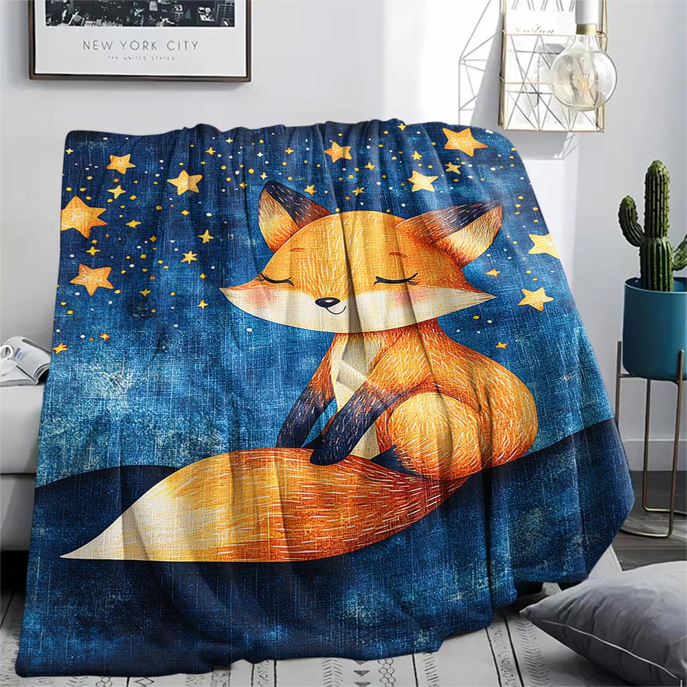 Fox Print Flannel Blanket, High quality Comfortable for All Seasons, Home Decor, Warmth and Comfort, Perfect for Christmas Gifts