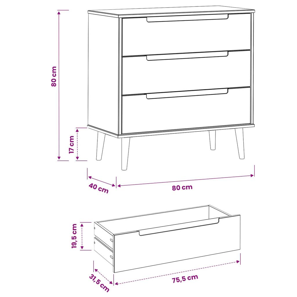 Chest of Drawers MOLDE Caramel 80 x 40 x 80 cm Solid Pine Wood