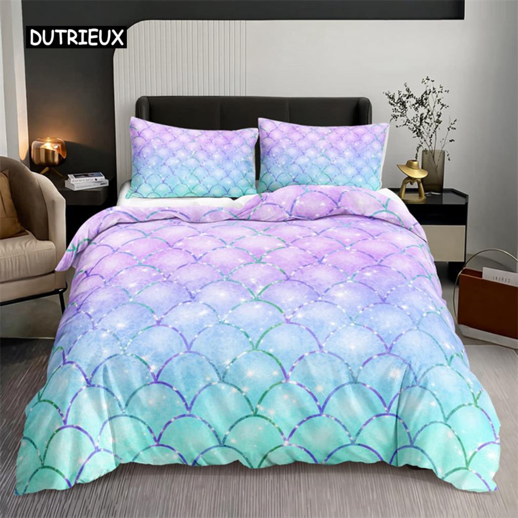 Watercolor Jellyfish Duvet Cover Mermaid Kawaii Sea Turtle Bedding Set Full For Boys Girls Gift Sea Ocean Theme Comforter Cover