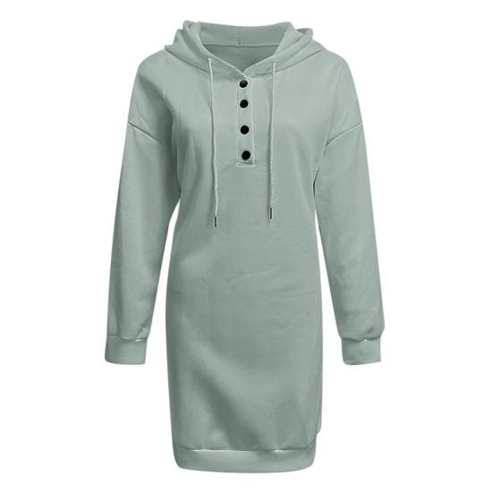 

Women Autumn Hoodie Loose Solid Color Hooded Drawstring Long Sleeves Warm Sweatshirt Buttons Pure Color Spring Hoodie for Daily Wear S світло-зелений колір
