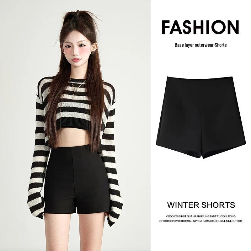 

Plus Size Fleece-Lined High Waist A-Line Shorts for Autumn and Winter 2XL
