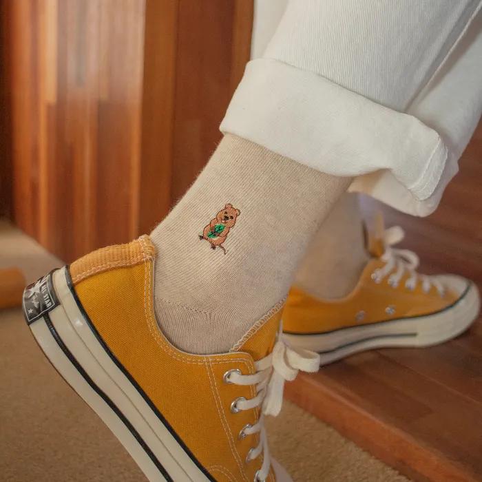Quokka Embroidered Socks - Oatmeal
