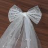 Double-Layer Pearl Bow Veil Hair Clip for Engagements & Weddings