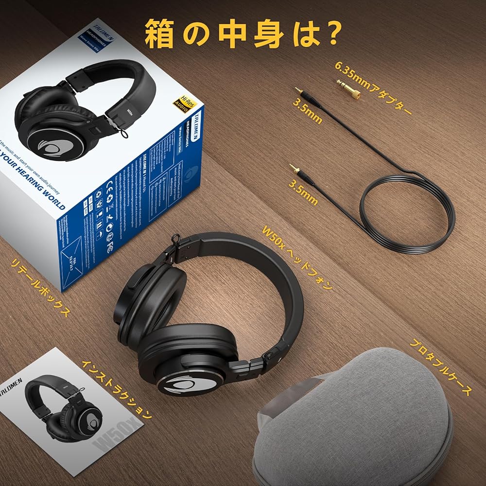 Talomen W50X Over-Ear Wired Headphones 50mm Driver Noise Isolation Foldable with 3m Detachable Cable Black