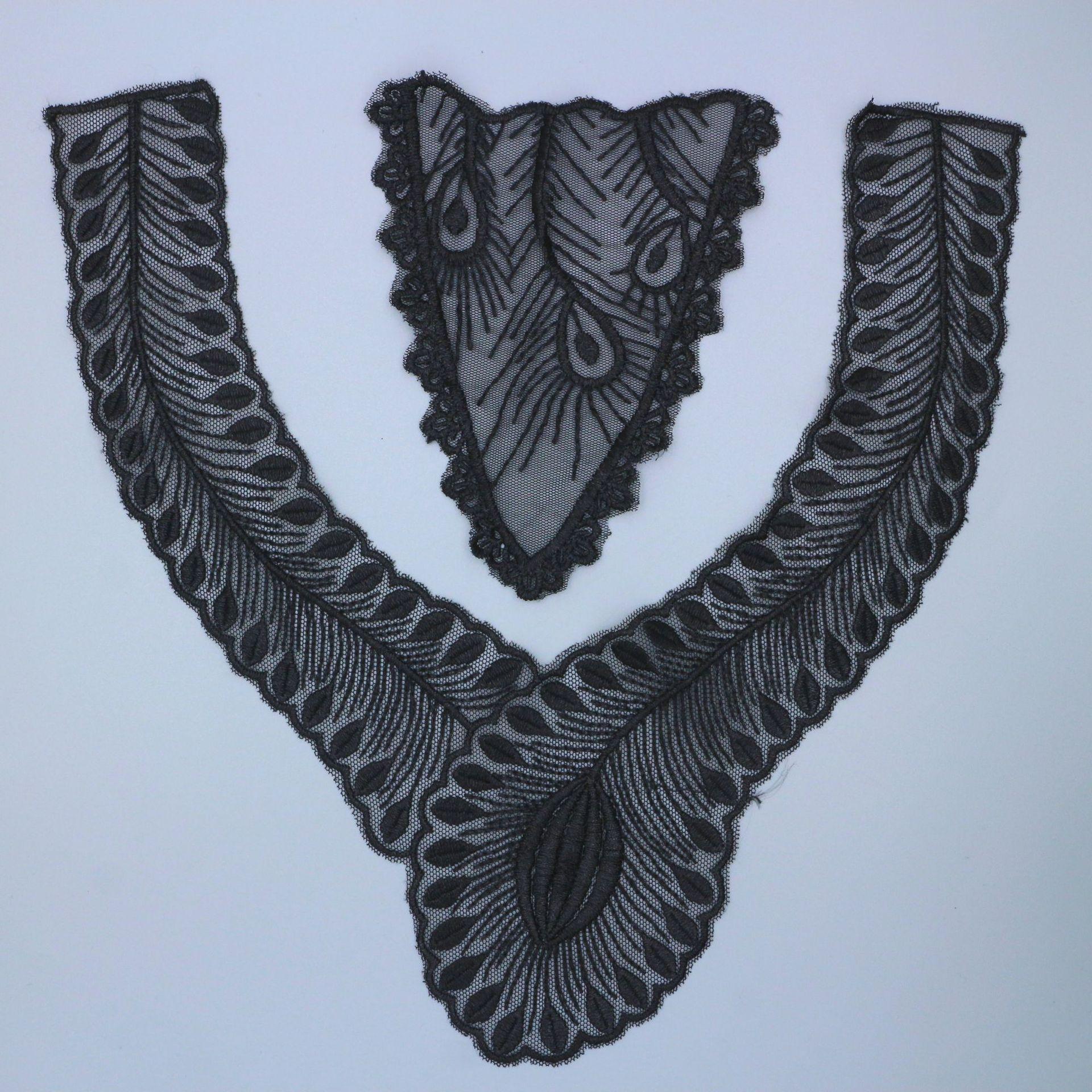 Черный тонкийThread Полиэстер Шелк Сетка Низ Вышивка Набор Воротник Платье Свадебное Платье Аксессуары pm2403