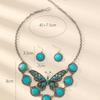 Exaggerated Bohemian Vintage Turquoise Butterfly Necklace Earrings Set Ornament