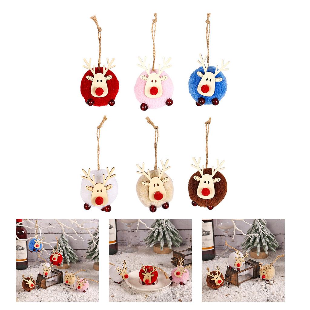 Christmas Tree Pendants Soft Creative Party Decor Soft and Comfortable Xmas Ornaments Lamb Pompom Elk Pendant Wooden