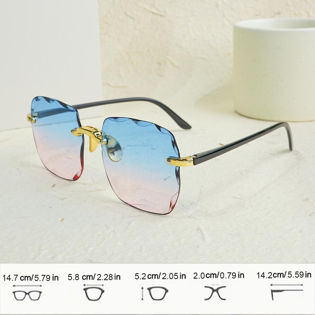 Square Rimless Fashion Fashion Sunglasses for Girl Gradient Lens for Travel Decoration