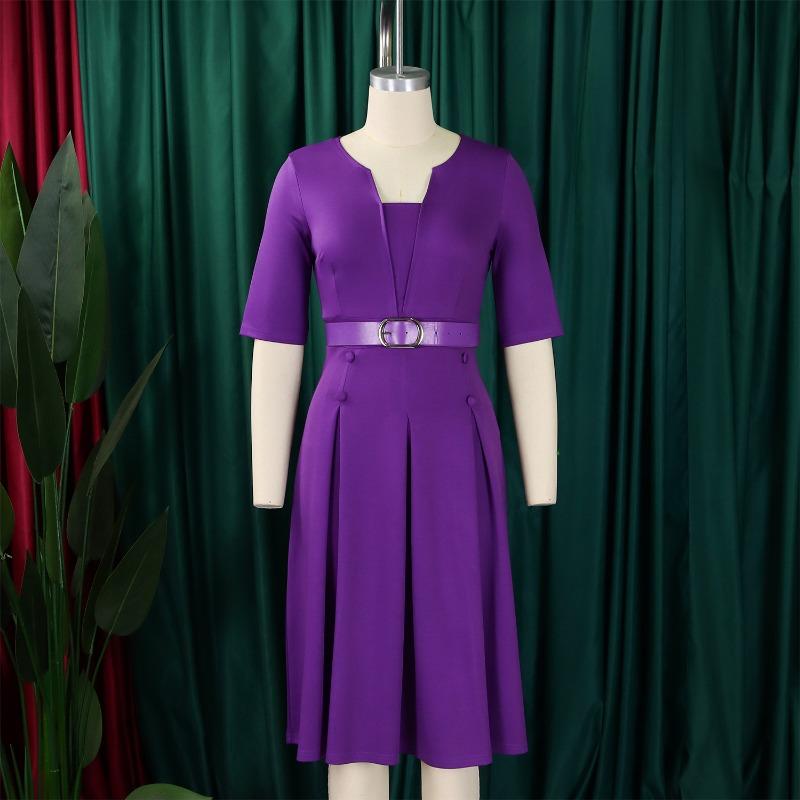 Women's Autumn Fashion Elegant Temperament Solid Color Five Quarter Sleeve Dress