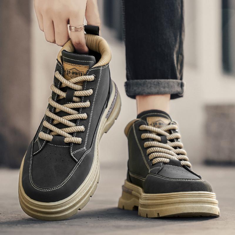 2026 Spring Autumn Men's Boots High Top British Style Casual Men's Shoes Outdoor Non-slip Wear-resistant Short Boot Botas Hombre