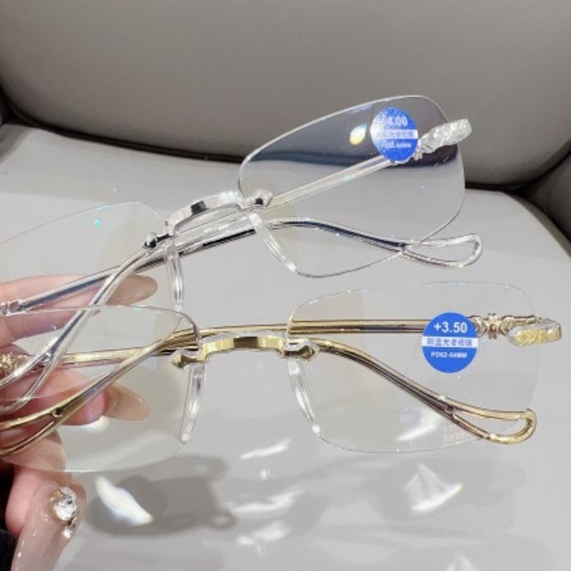 Designer Fashion Reading Glasses Women Men PC Rimless Presbyopic EyeGlasses +1.5 To +4.0 Anti Blue Light Eyewear