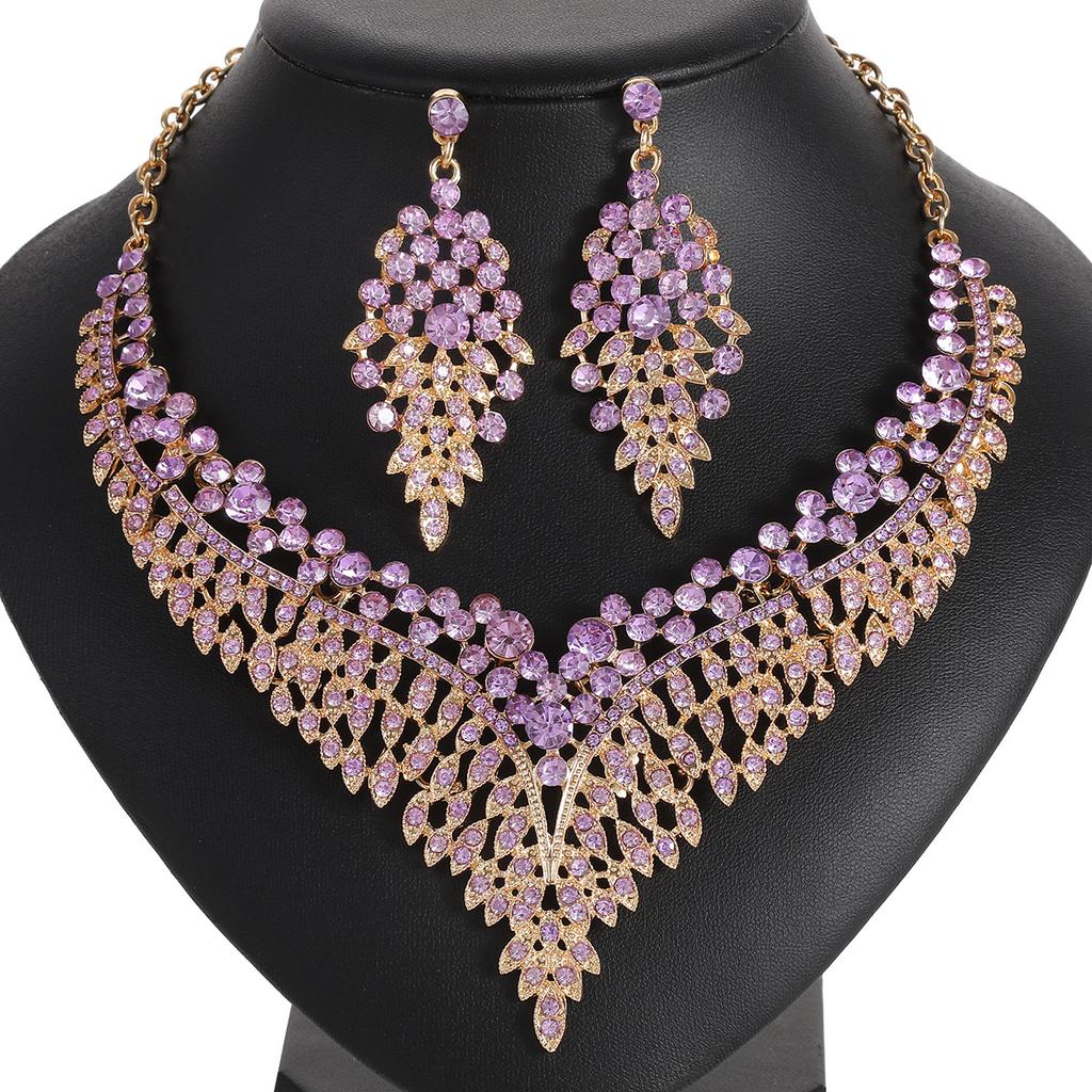 Chain, European and American Retro Exaggerated Temperament, Crystal Gemstone Short Necklace, Earring Set, Dinner Party
