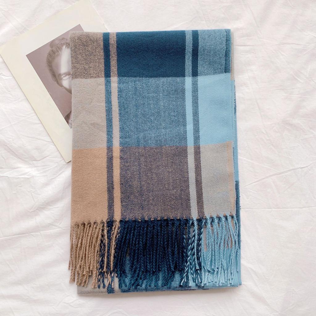 9-Color 2024 Autumn And Winter New Item Imitation Cashmere Thickened Warm Tassel Classic Plaid Temperament Shawl Scarf For Women