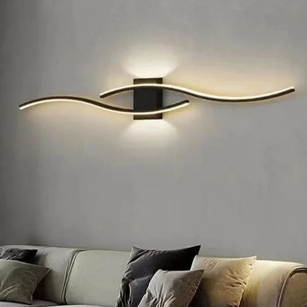 New Warm and Modern Black and Gold Aluminium LED Strip Wall Sconce Lamp with Soft and Inviting Warm White Light, Perfect for Bed