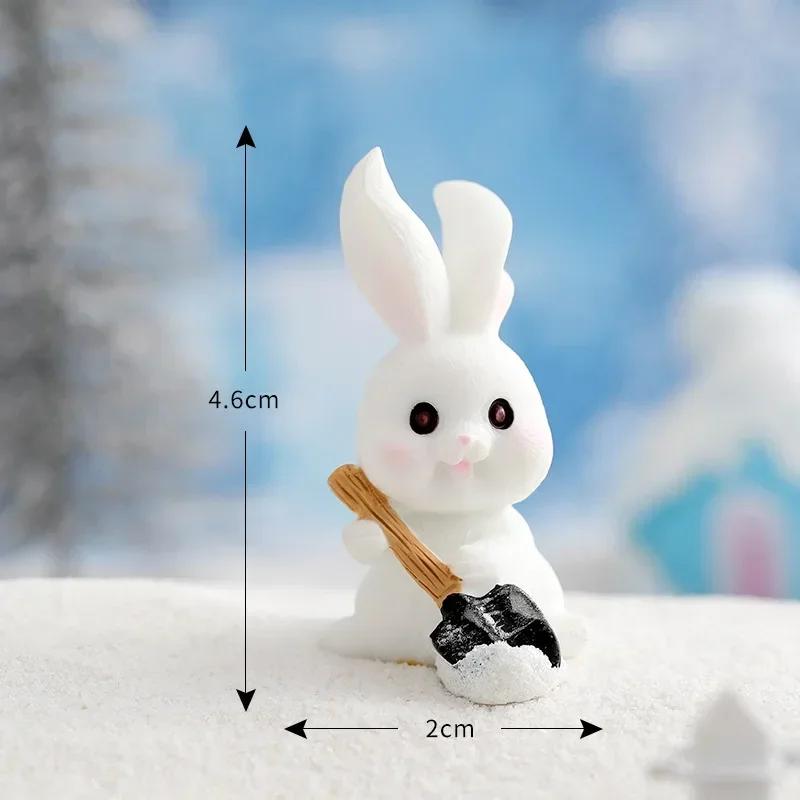 Figurines Christmas Rabbit Micro Landscape Snowman Bunny Ornament Desk Accessories For Home Decoration Kids Gifts Miniature