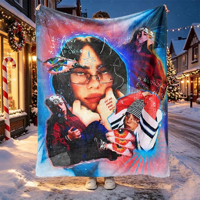 Billie Eilish Pattern Blanket for Home Decoration, Bed, Sofa, Car Travel, Camping, Suitable for All Seasons, Birthday Christmas Gift
