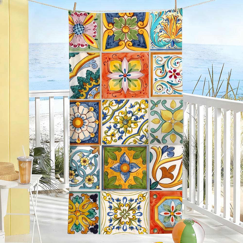 Bohemian Tile Print Towel Soft Pool Gift For Travel Gym Shower Camping Quick Dry Sports Large Beach Towels