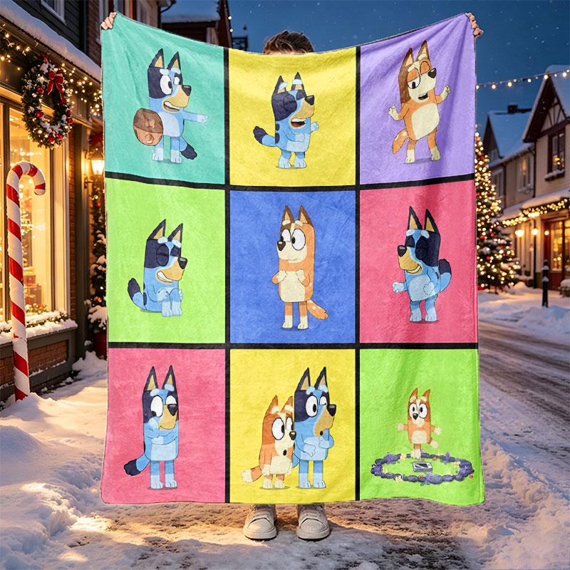 Bluey Pattern Blanket for Home Decoration, Bed, Sofa, Car Travel, Camping, Suitable for All Seasons, Birthday Christmas Gift