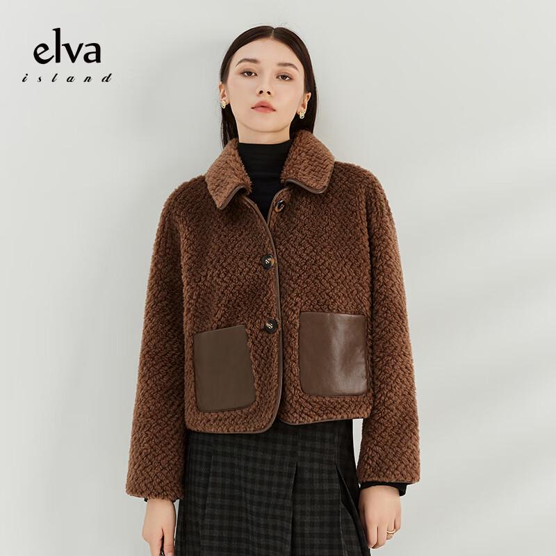 Elva' Island Women's Loose Fit 100% Wool Lapel Long Sleeve Coat