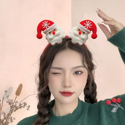 Christmas Headband Anlter Shiny Sequin Ear Bow Santa Decor Elastic Spring Anti-slip Regular Fit Narrow Band New Year Party Photo Prop Hair Accessories