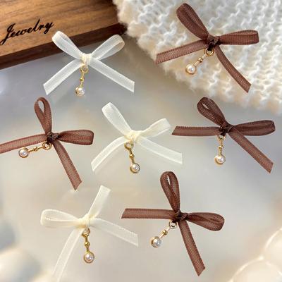 5 sztuk Organzowy Łańcuszek z Kokardkami Charmsy do Zdobienia Paznokci Słodkie Wykwintne Kokardki Akcesoria do Manicure DIY