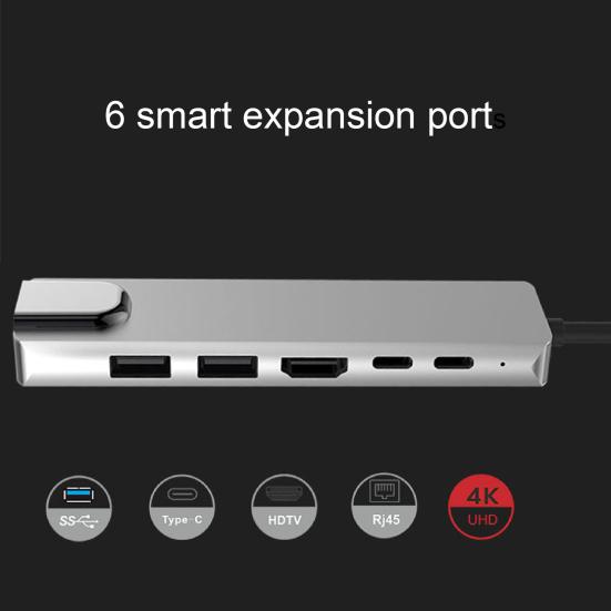 6-in-1 Multifunctional Type-C To PD Charging USB 3.0 Hub Docking Adapter