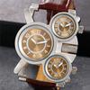 JEWELRYWE Men's Watch Analog Waterproof Leather Strap Large Dial Fashion Casual Business Gift Brown
