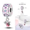 Colorful Heart Murano Glass Flower Travel Pink Charm Bead Components Copper Metal Compatible With Authentic Original Bracelet High Quality Fine