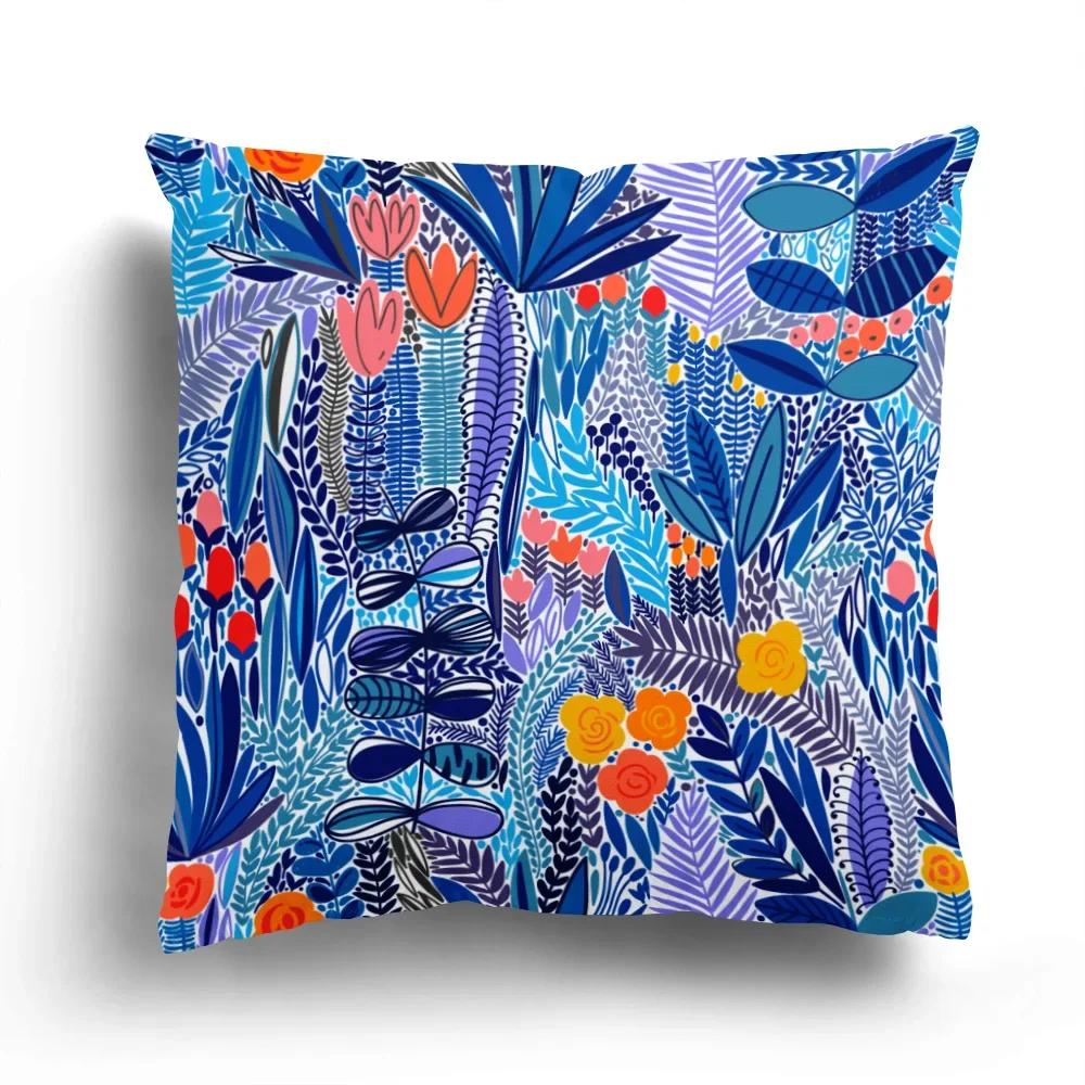 Home Decor Colorful Floral And Leaf Patterned Pillow Covers Pattern Cushion Cover Suitable For Sofa Bedroom Car Pillow Cover
