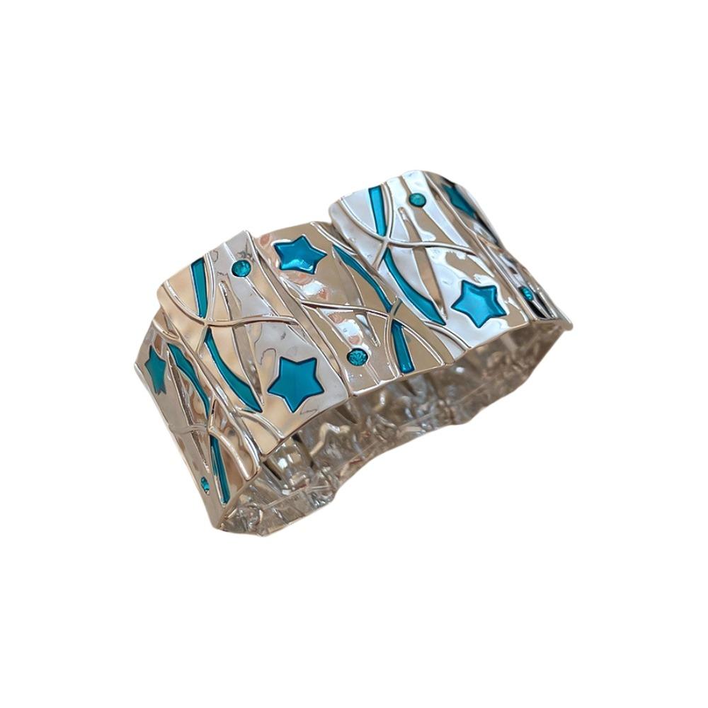 Blue/Yellow Star Zinc Zinc Alloy Bracelet Hand Ring Women's Hand Bracelet Elastic Square Star Bangle  Girl