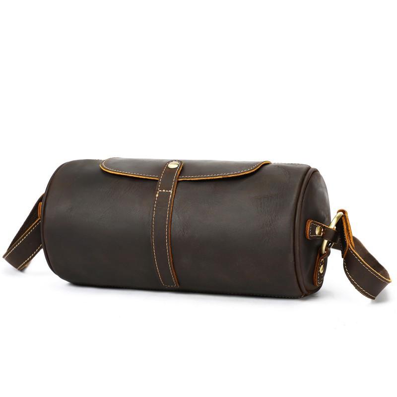 Genuine Leather Retro Simple Men s Crossbody Bag Shoulder Design Sense Horizontal Round Bucket Men глубокая кофе