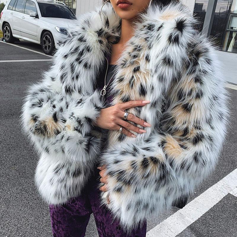 

Women s Leopard Print Faux Fur Coat Short Loose Warm Fluffy Outerwear Fashion Winter Jacket S леопардовий