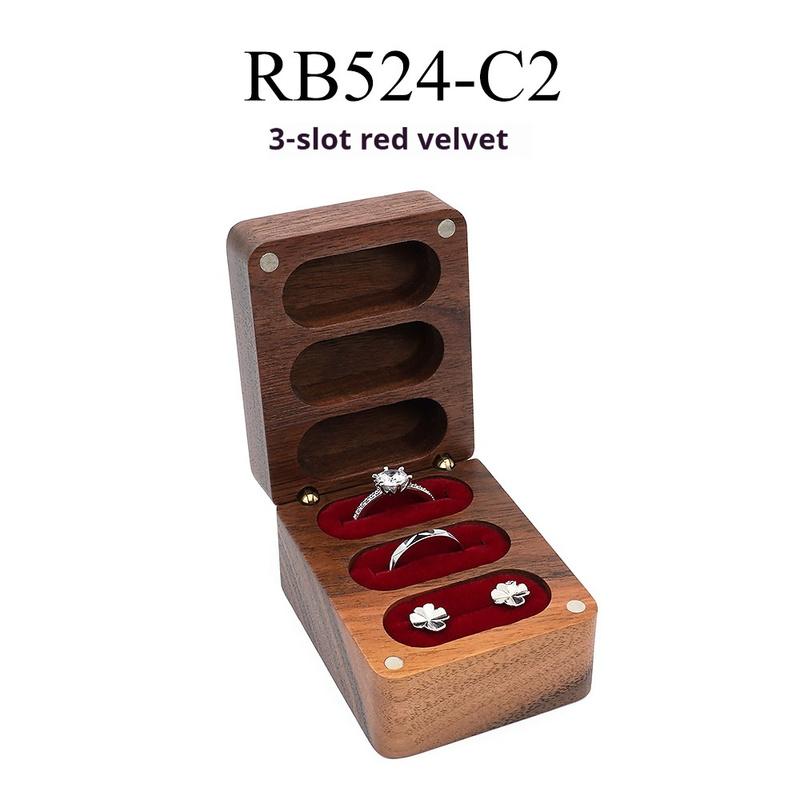 Black Walnut 3 Slots Luxury Compact Jewelry Box Holds Rings Earrings Necklaces Wedding Engagement Gift 48 X 62 X 37 Mm