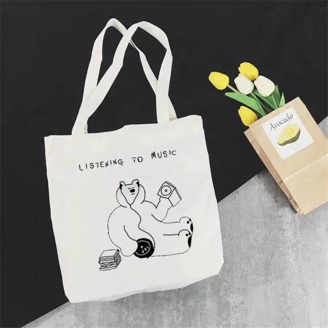 Summer New Fashion Kawaii Ladies Shopping Casual Simple Large-capacity Women's Cotton Bag Canvas Tote Bag Shopping Bag Women's F